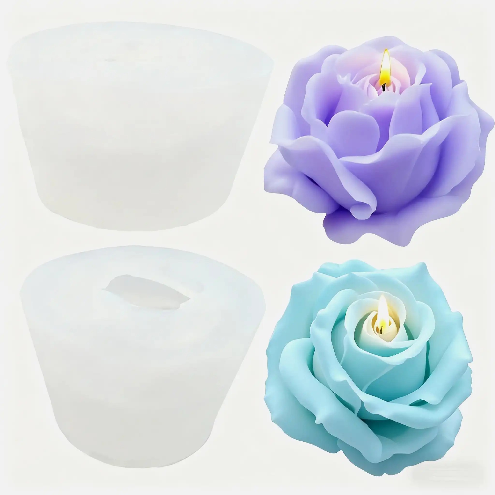 Quality Soap Making Kit - 2個のロマンチックな3Dローズシリコンキャンドル型 - 再利用可能な高品質の花型、アロマセラピーワックス、手作り石鹸、樹脂作りに最適 - バレンタインデーと母の日のギフト、ホームウェディングデコレーション、絶妙な花びらデザイン、滑らかな質感、絶妙な職人技