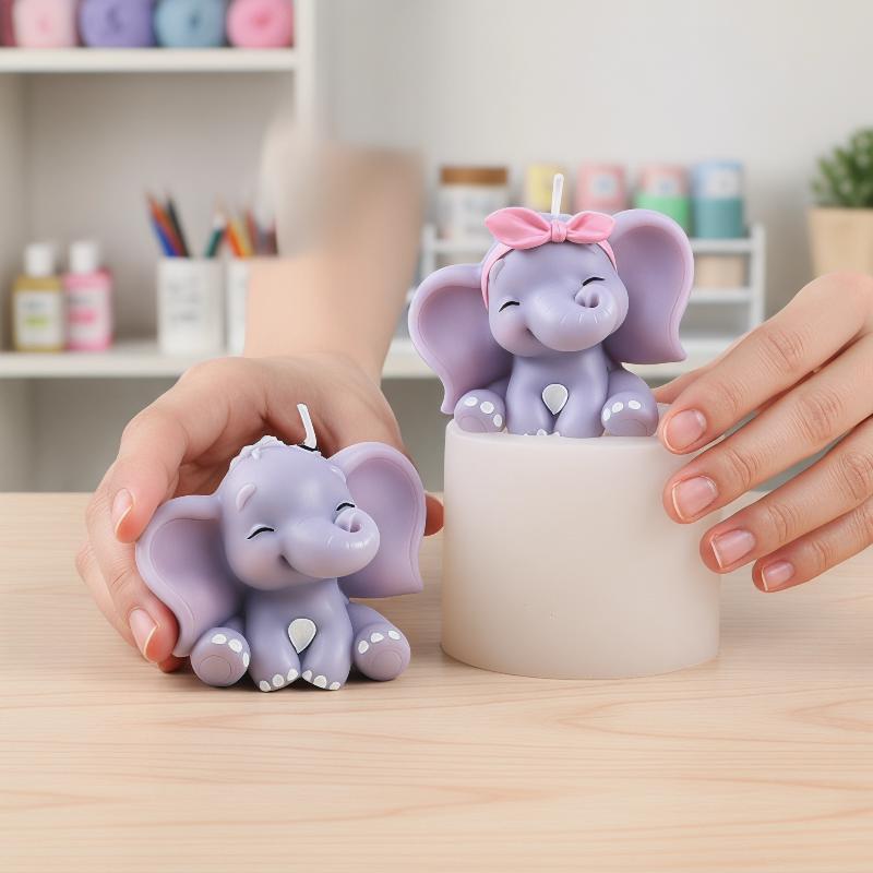 Soap Making Organic - かわいい3D象型シリコンキャンドルモールド、簡単リリース、再利用可能なDIY動物型、石鹸、樹脂、香り付きキャンドル、ホームクラフト用