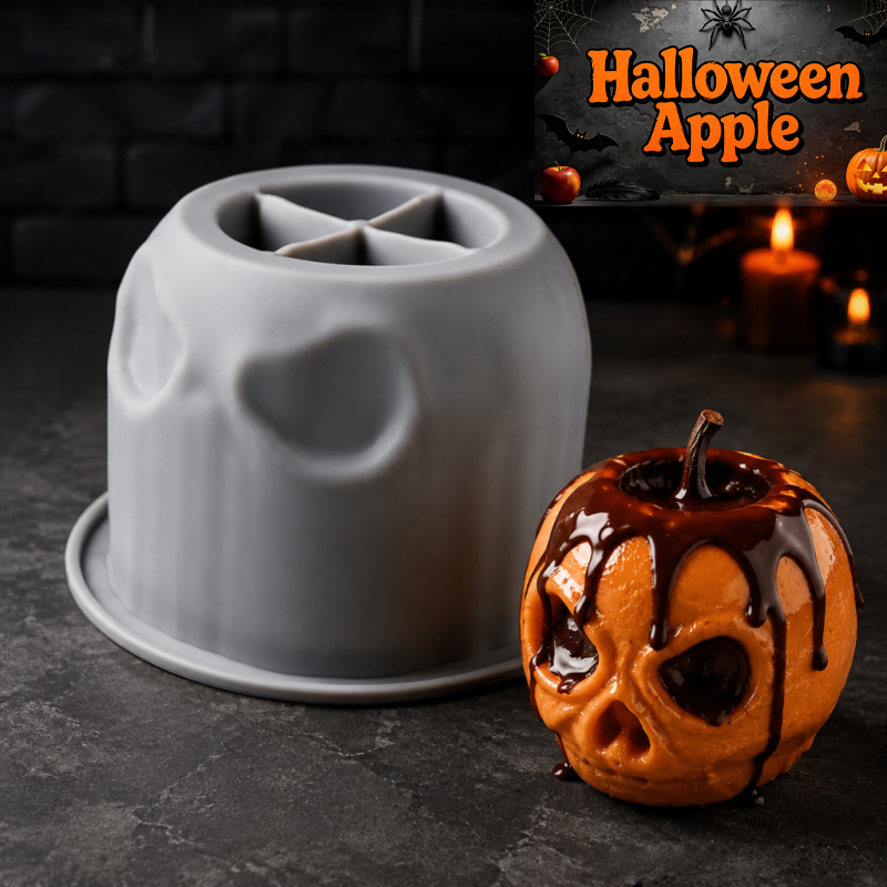 Soap Making Diy - ハロウィンスカルアップルシリコンモールド、クリエイティブなデザイン、食品グレードのシリコン製、くっつきにくく型抜きが簡単で、様々な焼き菓子、ムース、手作り石鹸、アロマセラピー製品、キャンドルなどの作成に使用できます。 ハロウィンのベーキング、ホリデーのベーキング、初心者向けのDIYに適しています。