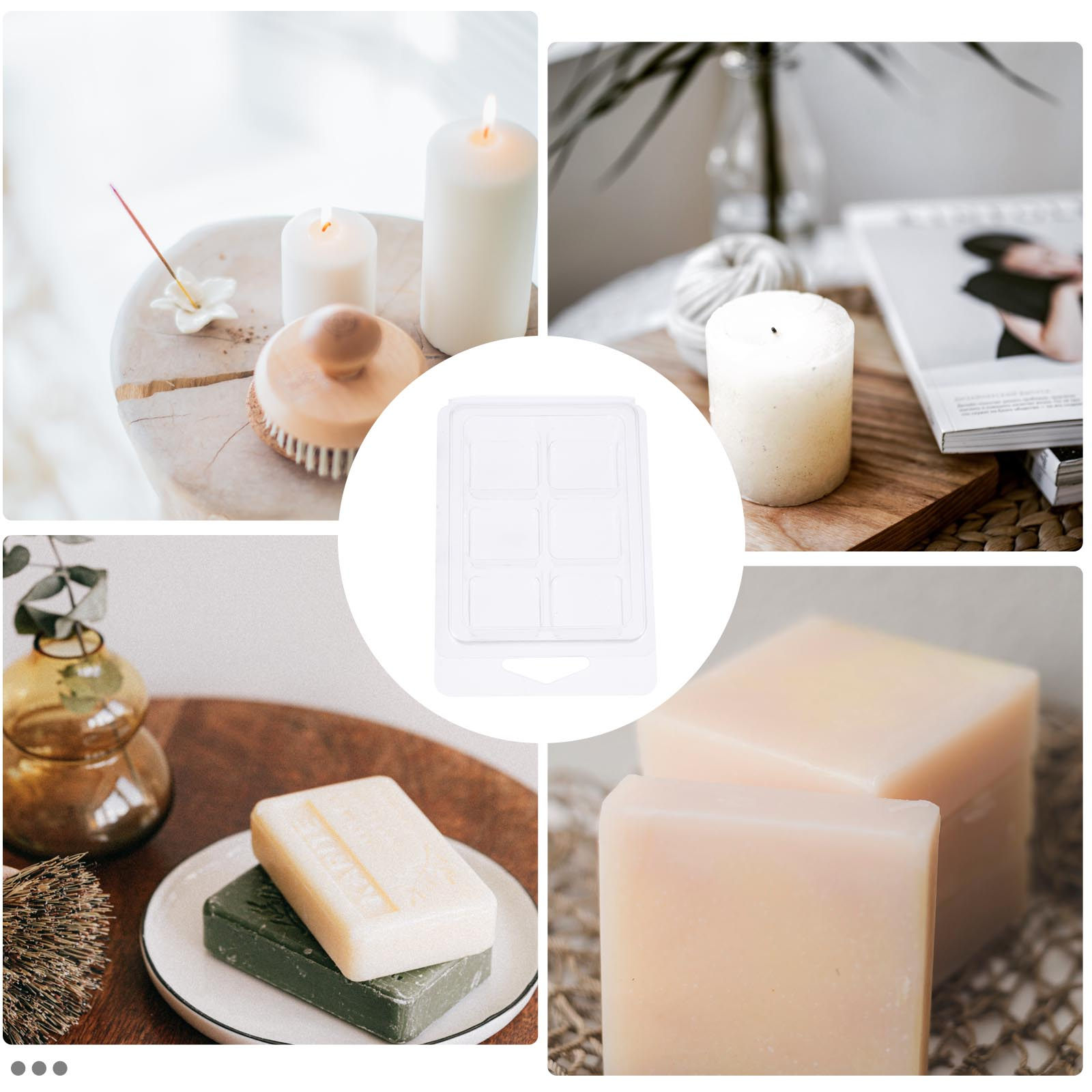 Soap Making Homemade - 50個入り、透明で丈夫なプラスチック製のワックスメルト用クラムシェル型。手作りワックスタルトや石鹸の立方体を作るための材料として最適。
