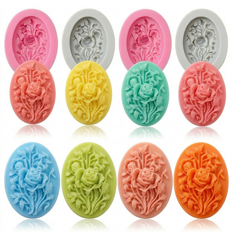 Soap Making Organic - 花の形をしたシリコンモールド4個、簡単に型抜きでき、再利用可能なシリコンモールド、夏の手作り石鹸作りに最適、また、その他の用途にも適しています。