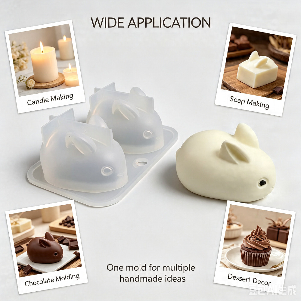 3D ミニウサギシリコンモールド食品グレード 2 キャビティ - Soap Making Diy のレビューと価格