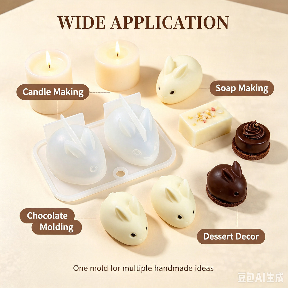 3D ミニウサギシリコンモールド食品グレード 2 キャビティ - Soap Making Diy のレビューと価格