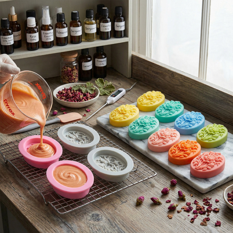 花の形をしたシリコンモールド4個、簡単に型抜きでき、再利用可 - Soap Making Organic のレビューと価格