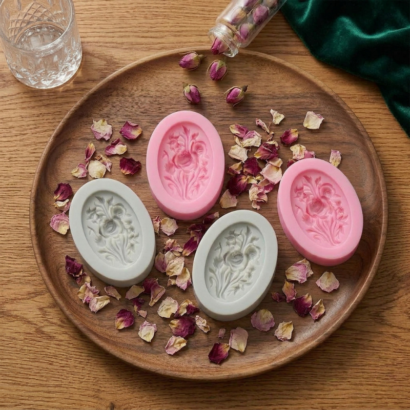 花の形をしたシリコンモールド4個、簡単に型抜きでき、再利用可 - Soap Making Organic のレビューと価格